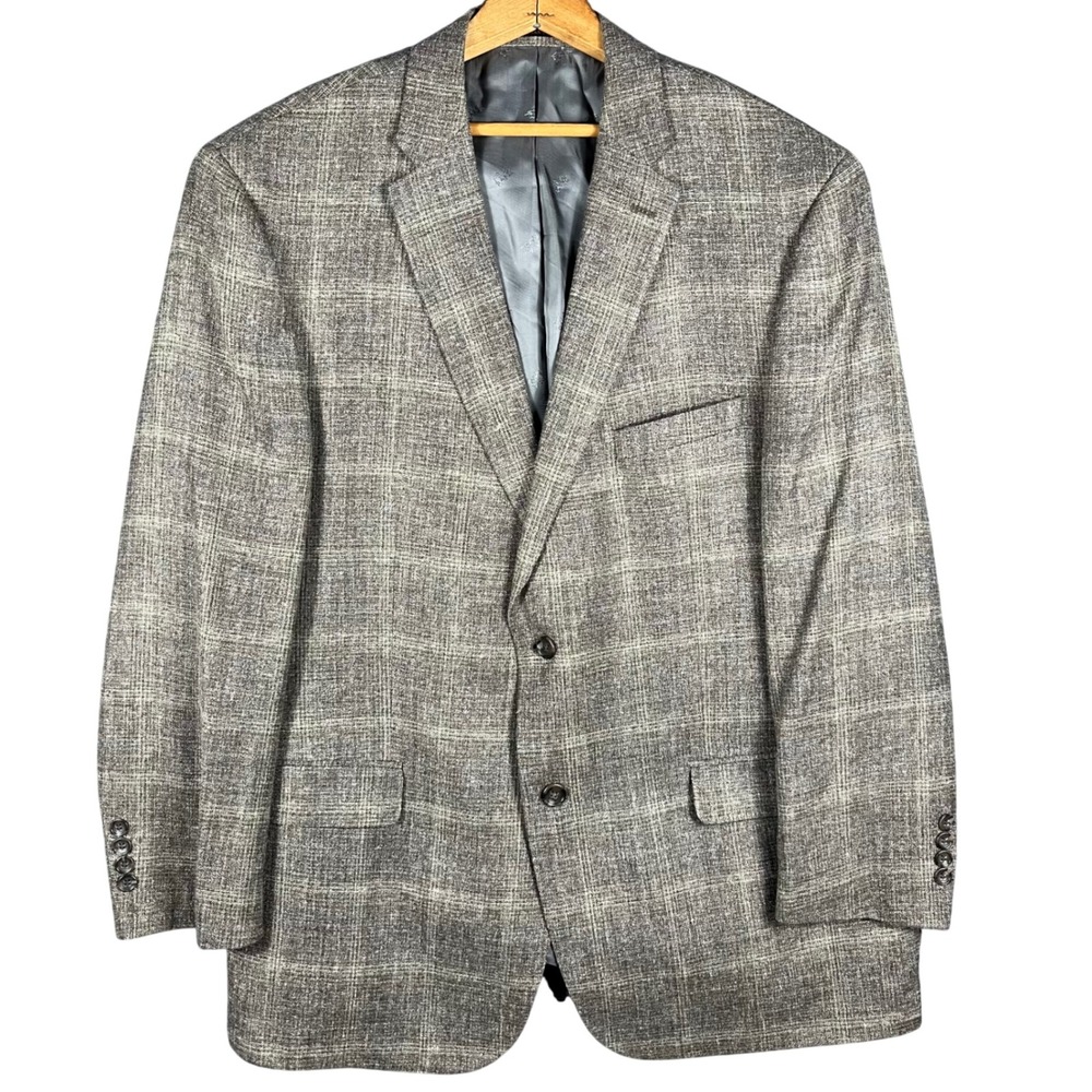 Jos. A. Bank Reserve Sport Coat Mens 48L Silk Linen Wool Plaid Blazer E. Thomas